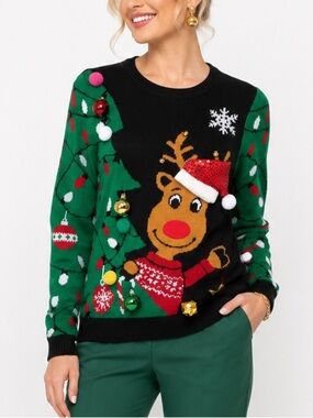 CHRISTMAS REINDEER JINGLE BELLS SWEATER SZ MED